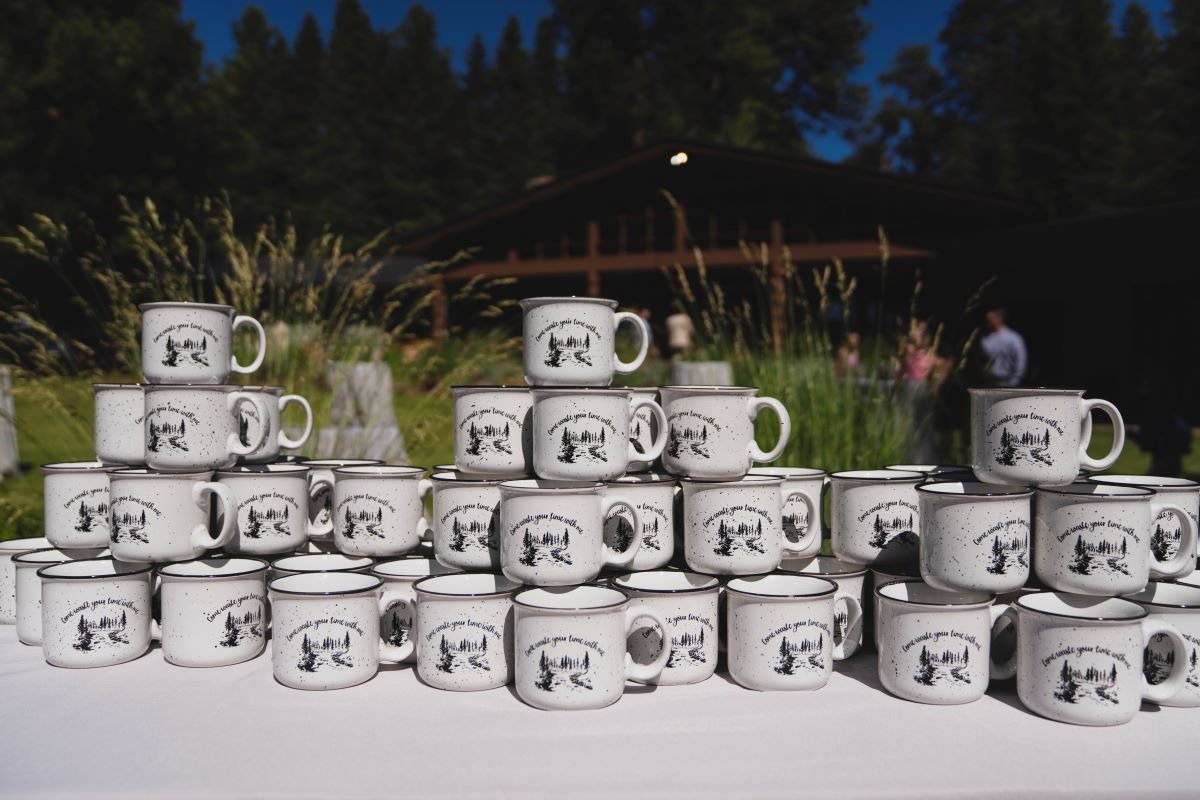 mountain coffee cups as wedding favors