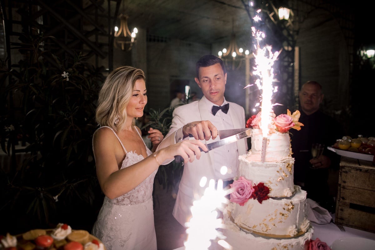 wedding cake with firewors
