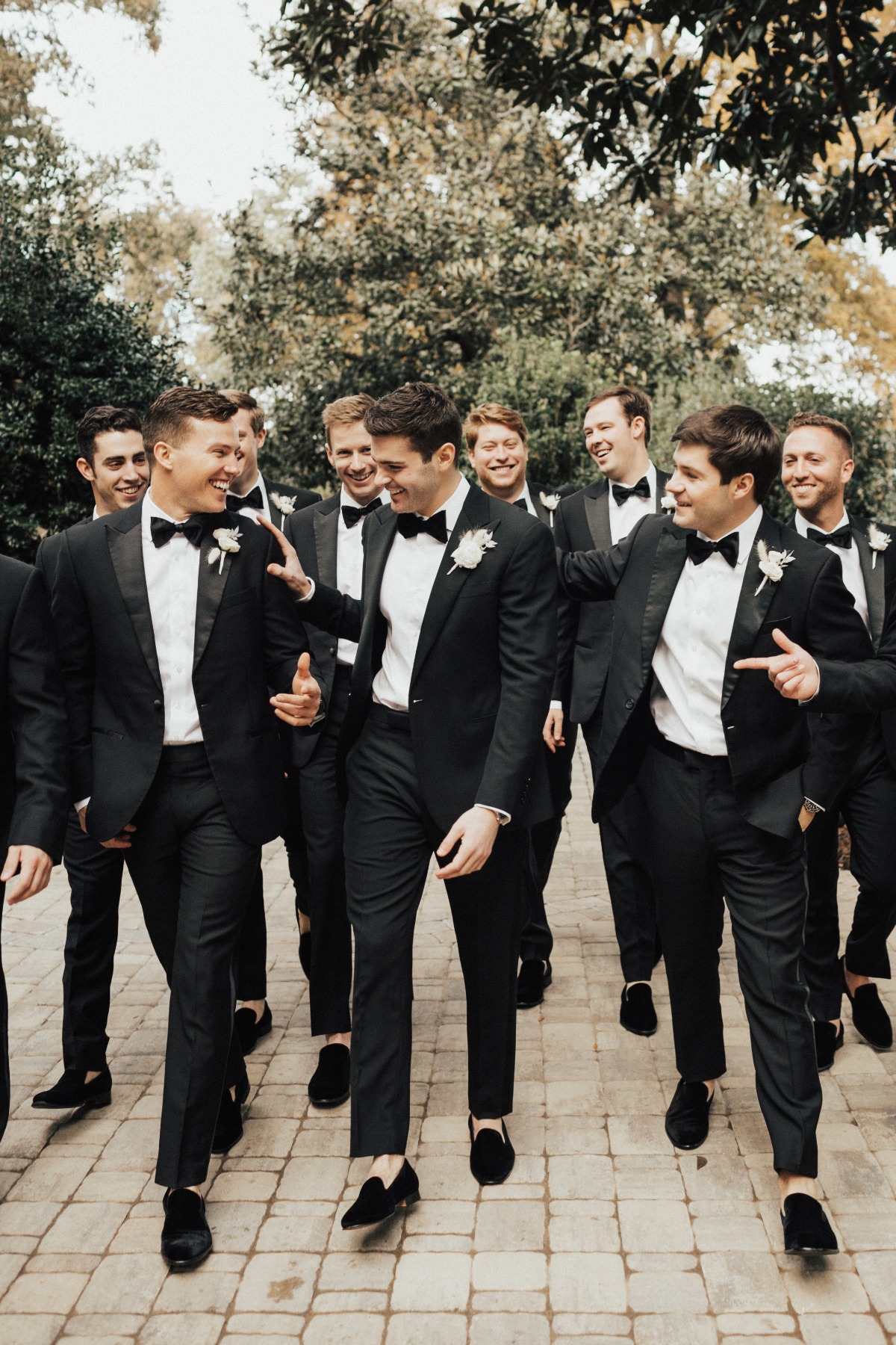 sock-less groomsmen in Ralph Lauren black tuxedos