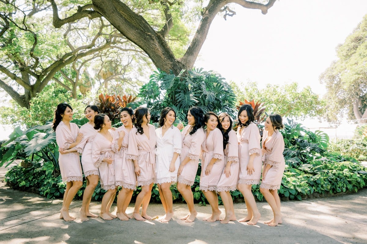 pink bridesmaid robes with lace