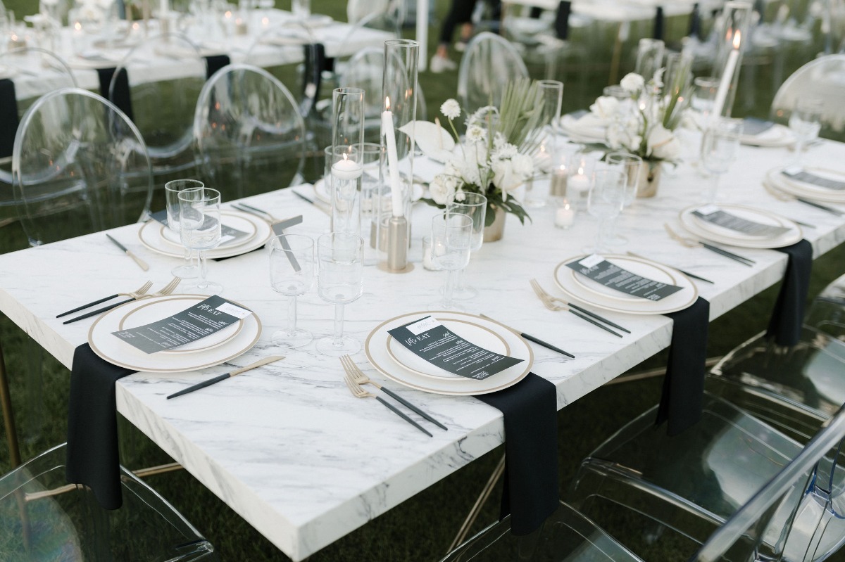 black and white wedding table decor