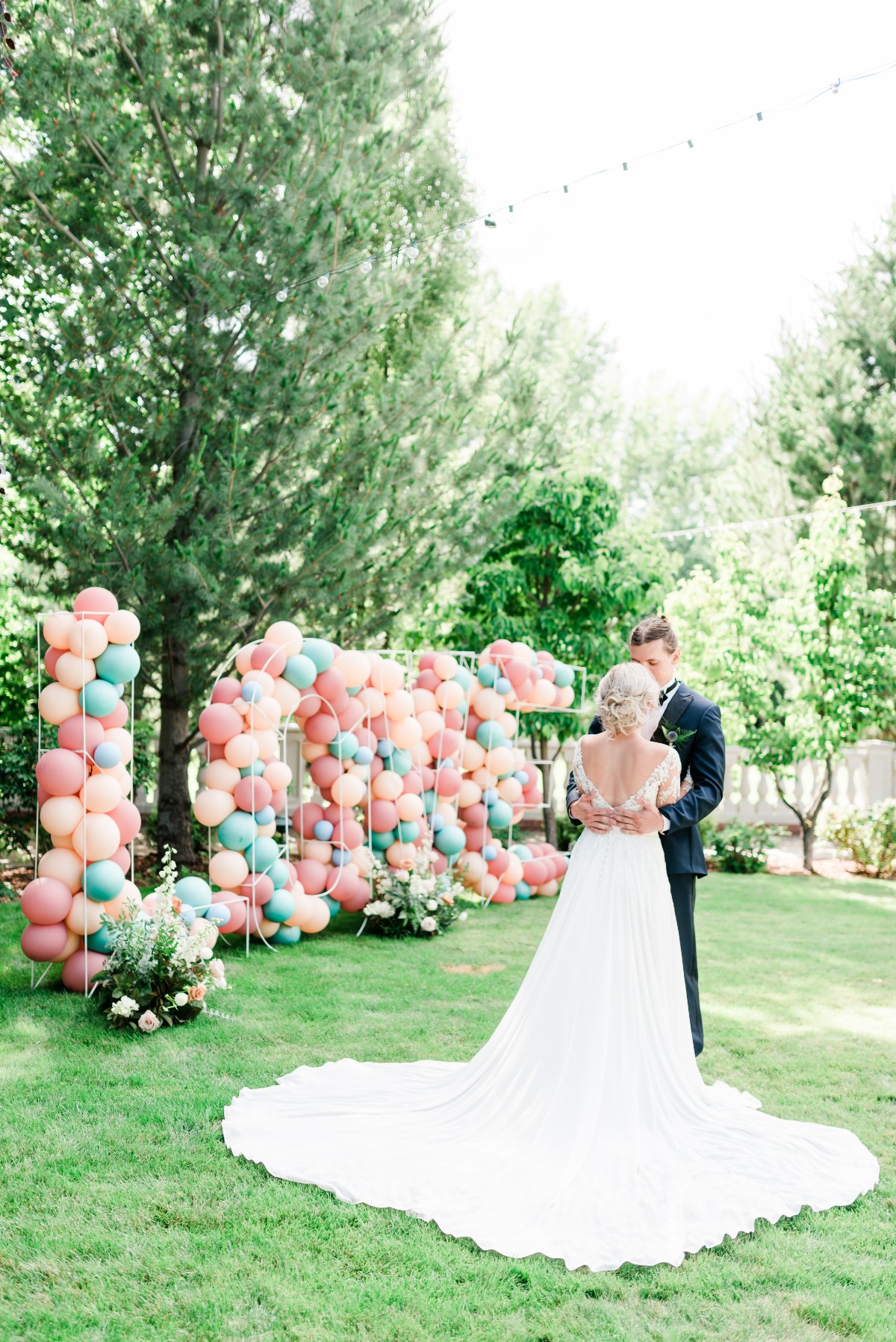 giant balloon arrangement at wedding