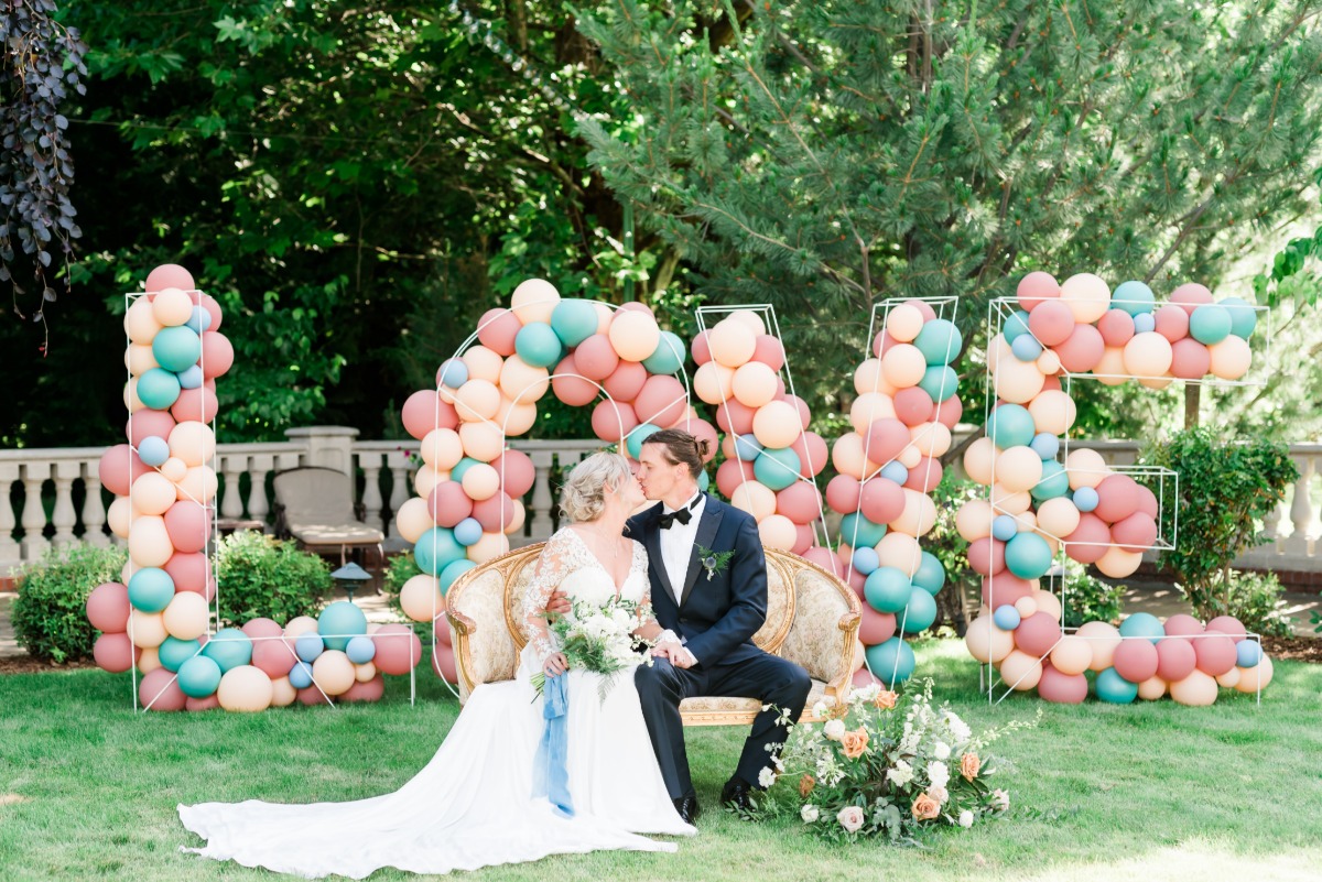 giant balloon arrangement at wedding