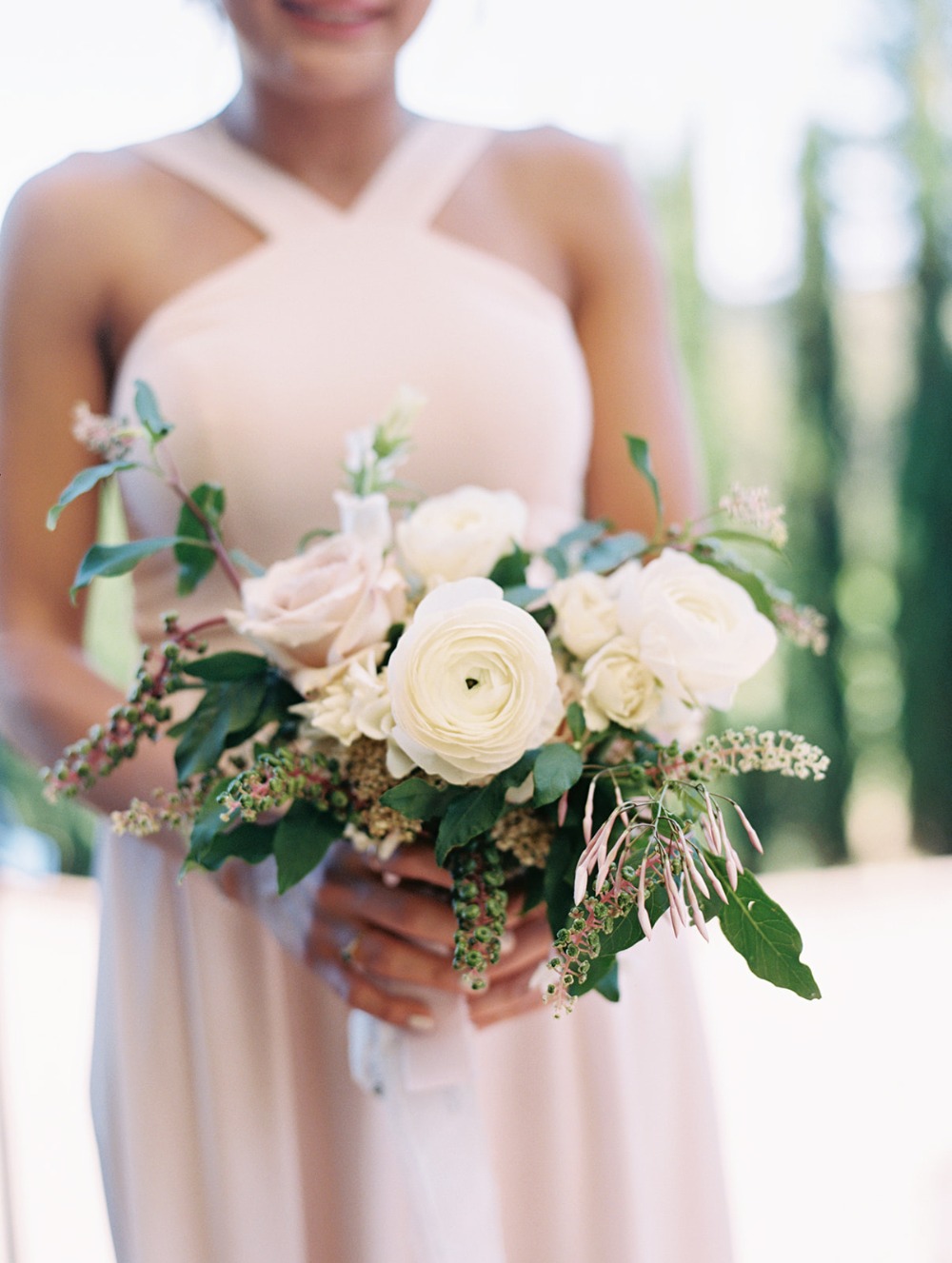 white and pin bridesmaid bouquet