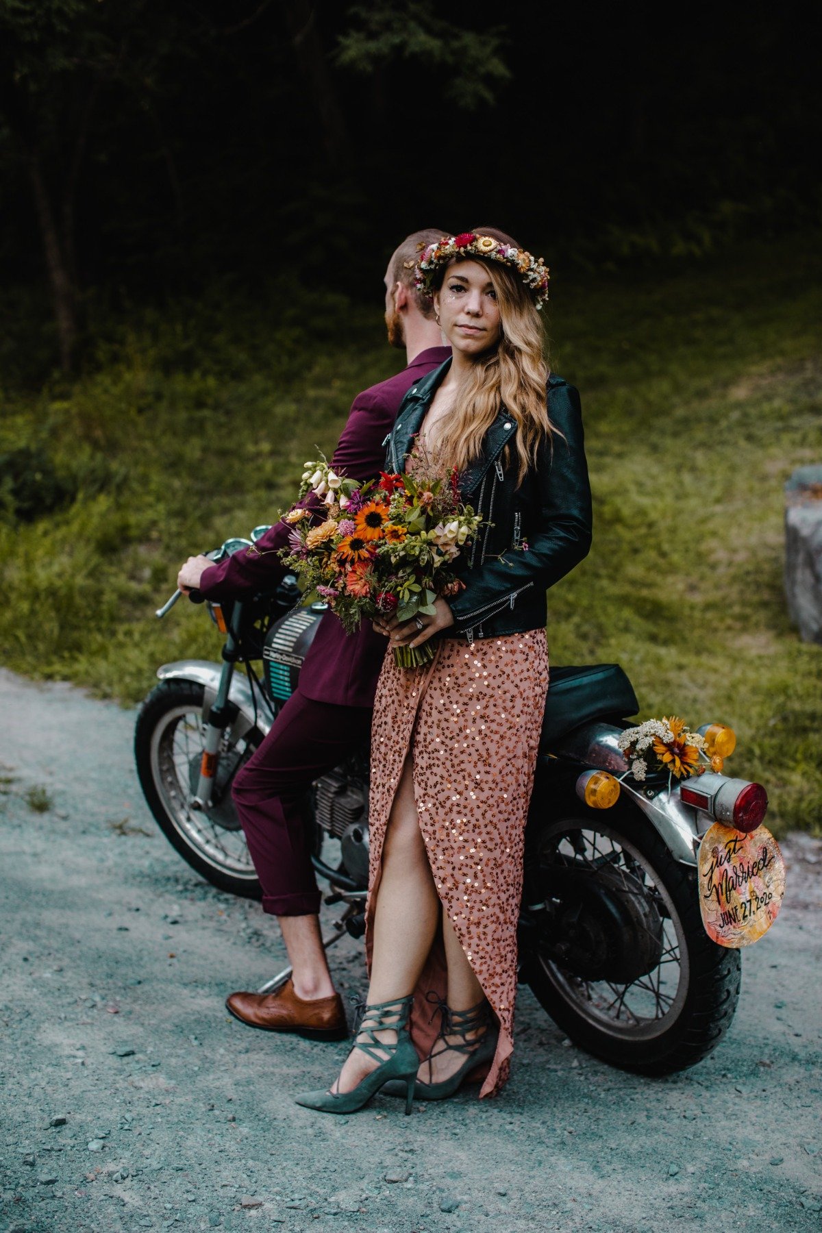 motorcycle wedding getaway