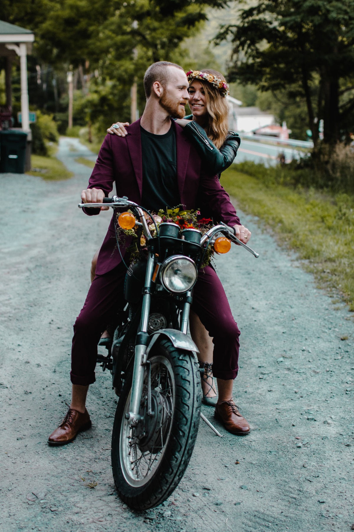 motorcycle wedding getaway