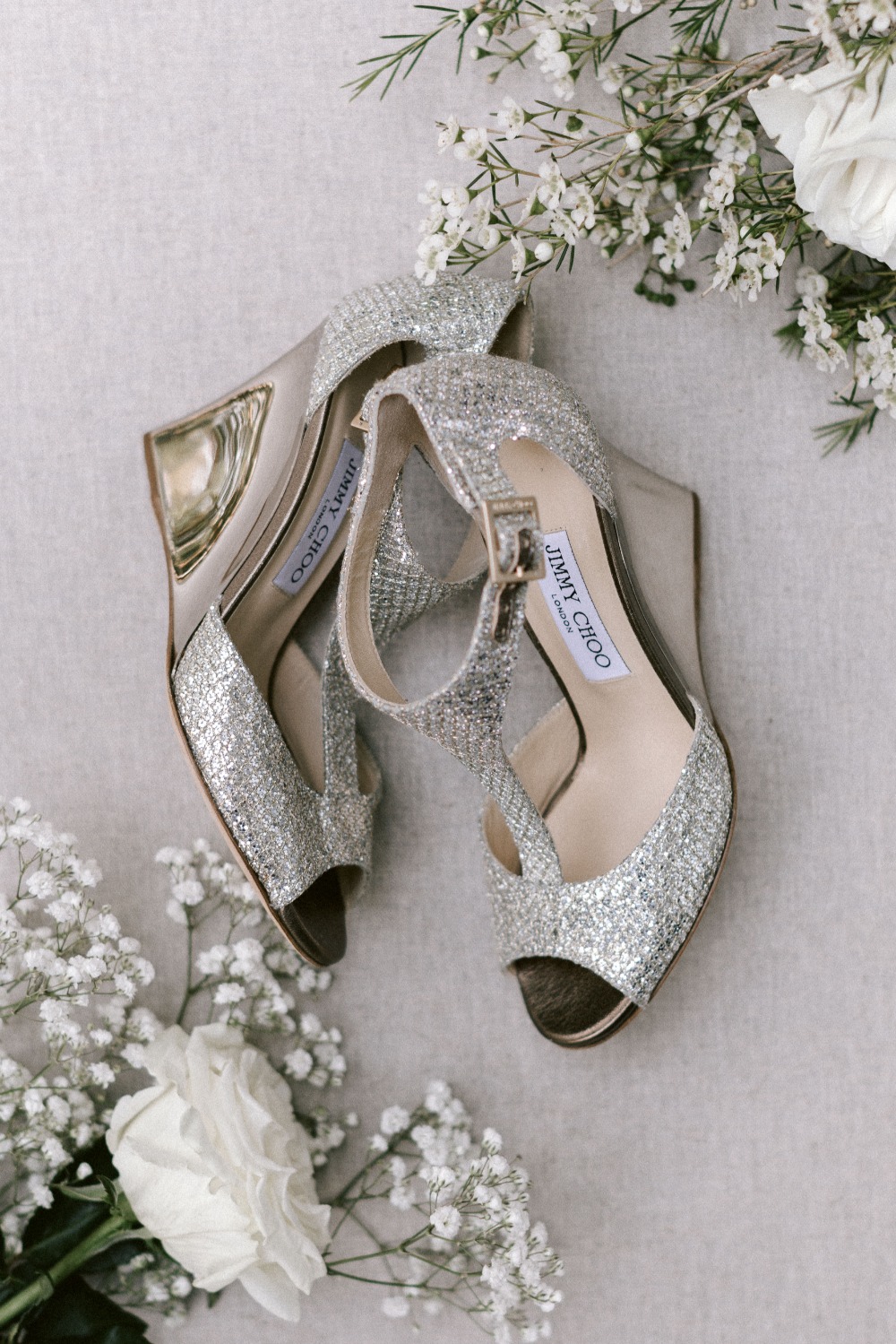 silver Jimmy Choo wedding shoes