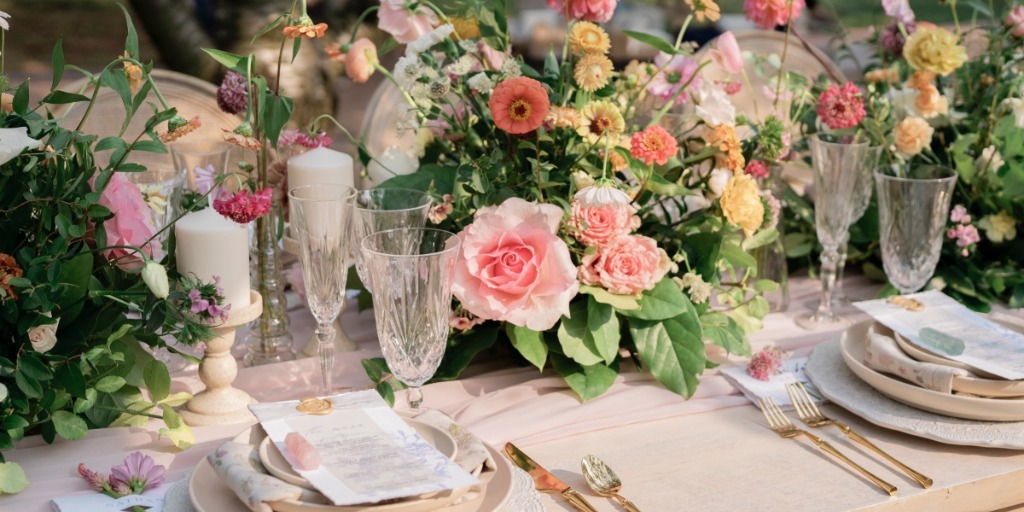 Geometric Garden Wedding with Pink and Orange Flowers