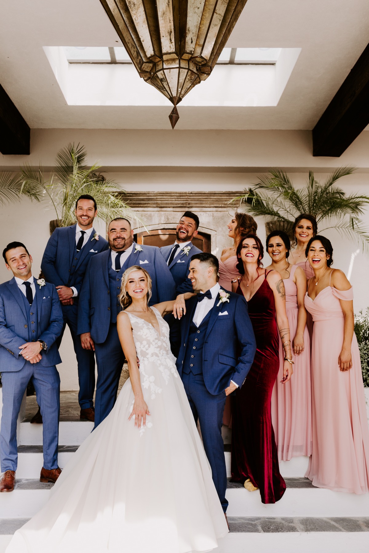 blush and blue wedding party