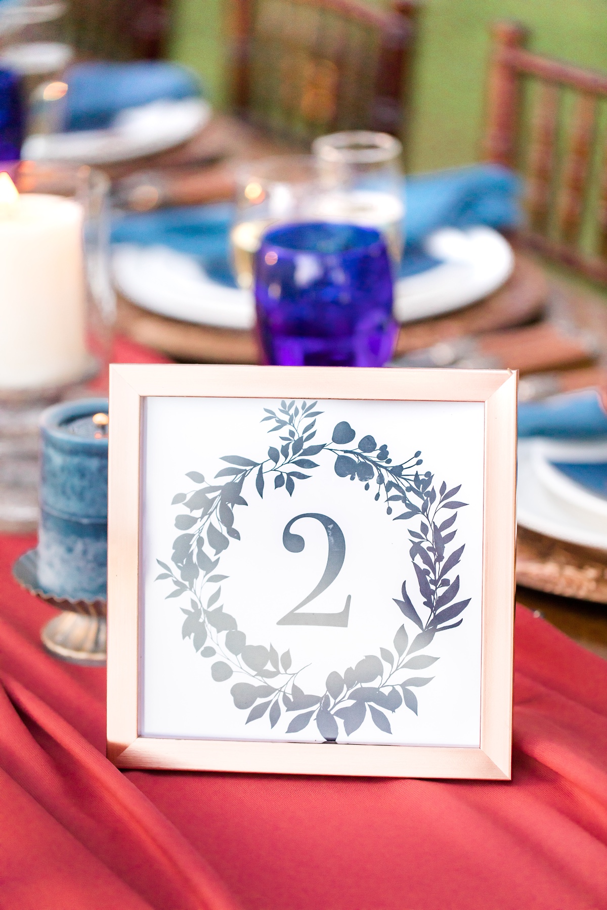 copper and navy table numbers