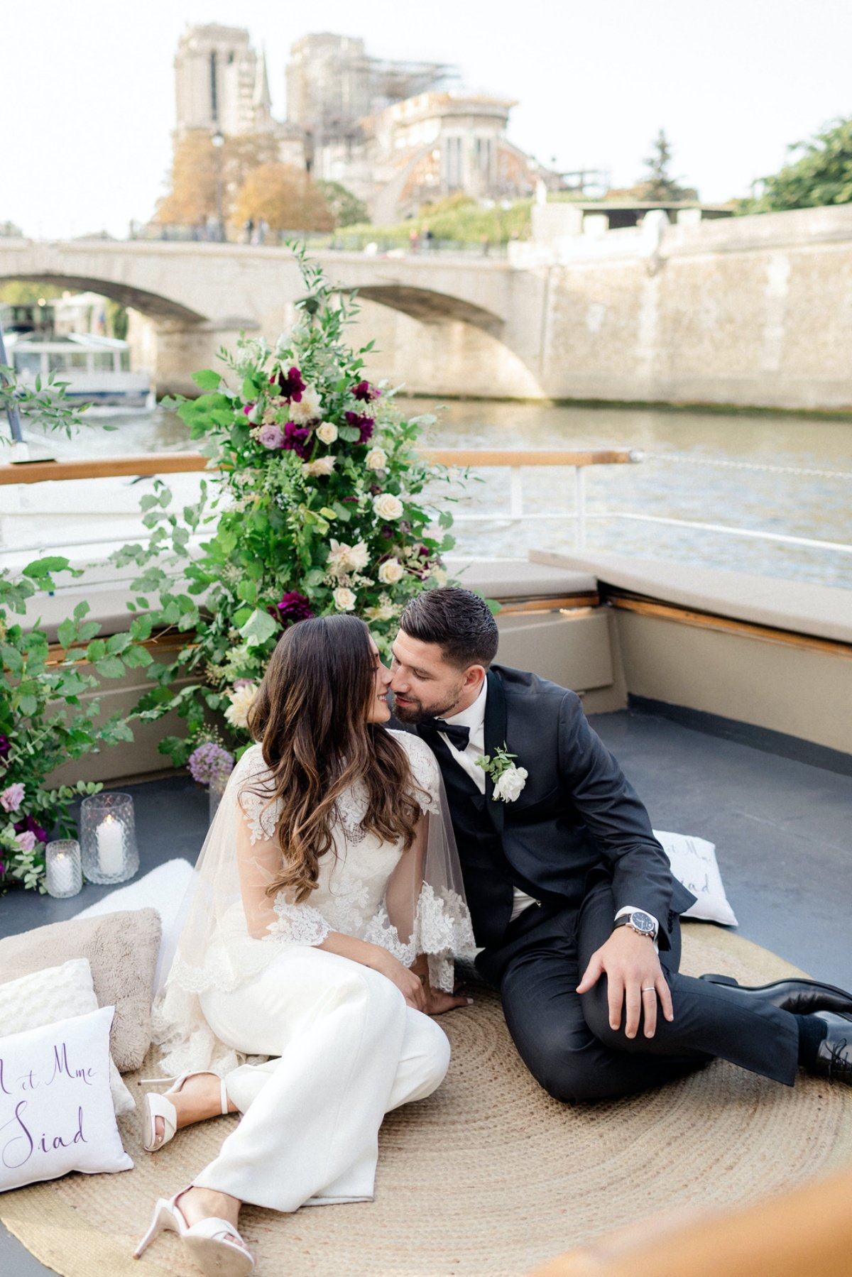 Romantic Wedding in Paris Crossing the River Seine