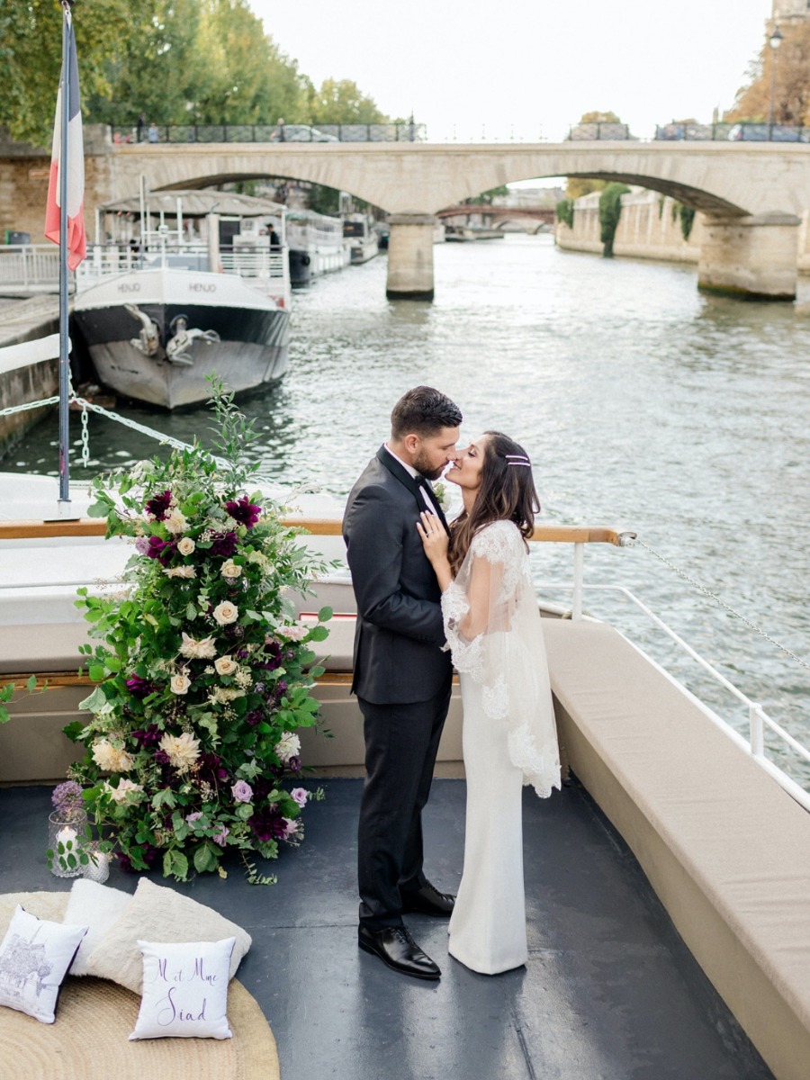 Romantic Wedding in Paris Crossing the River Seine