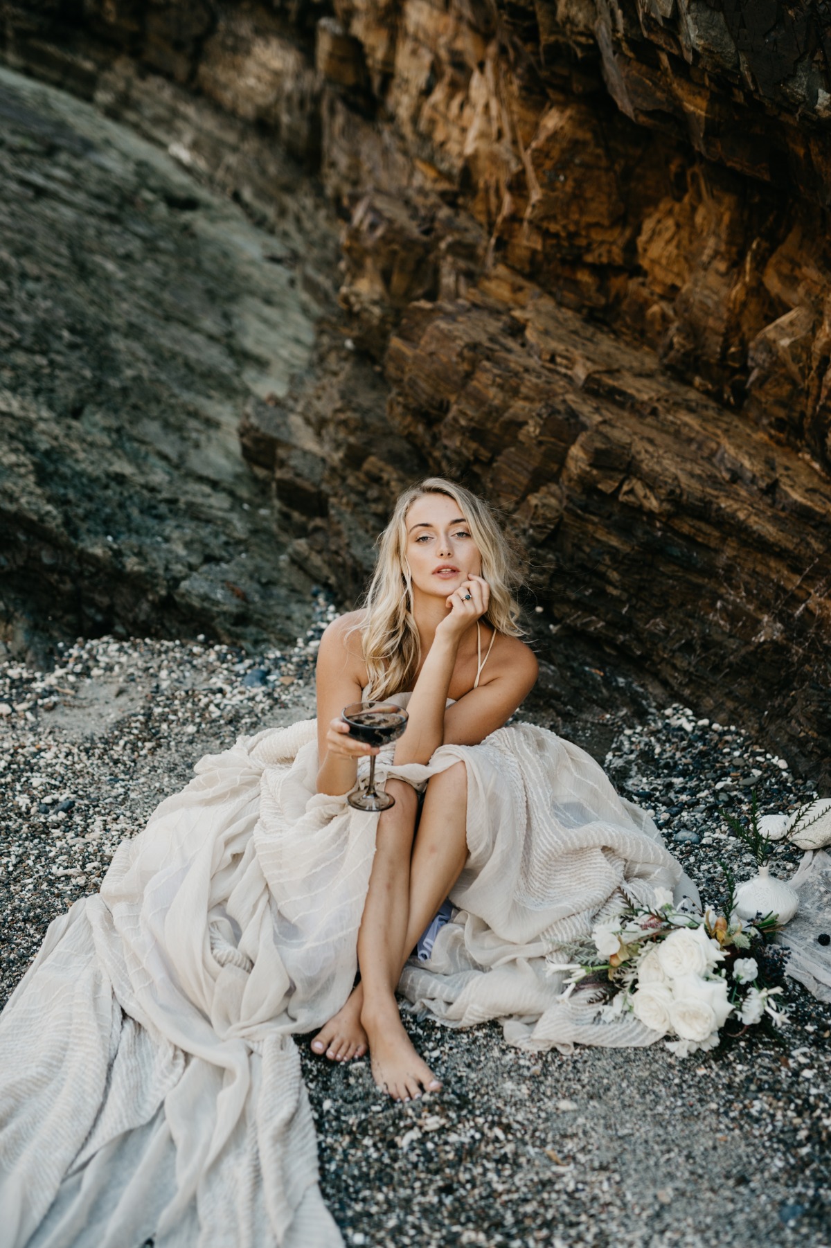 Dramatic Seaside Bridal Editorial at Secluded Mermaid's Chair in Botany Bay