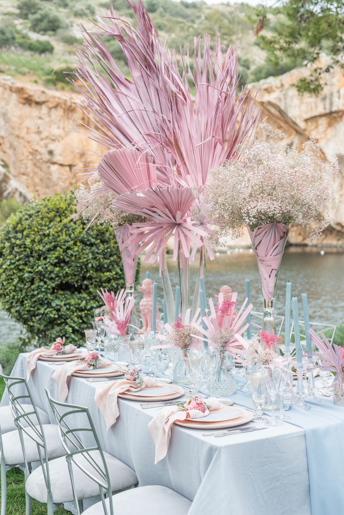 Rosy Dreamscape Lakeside Wedding Inspiration in Greece