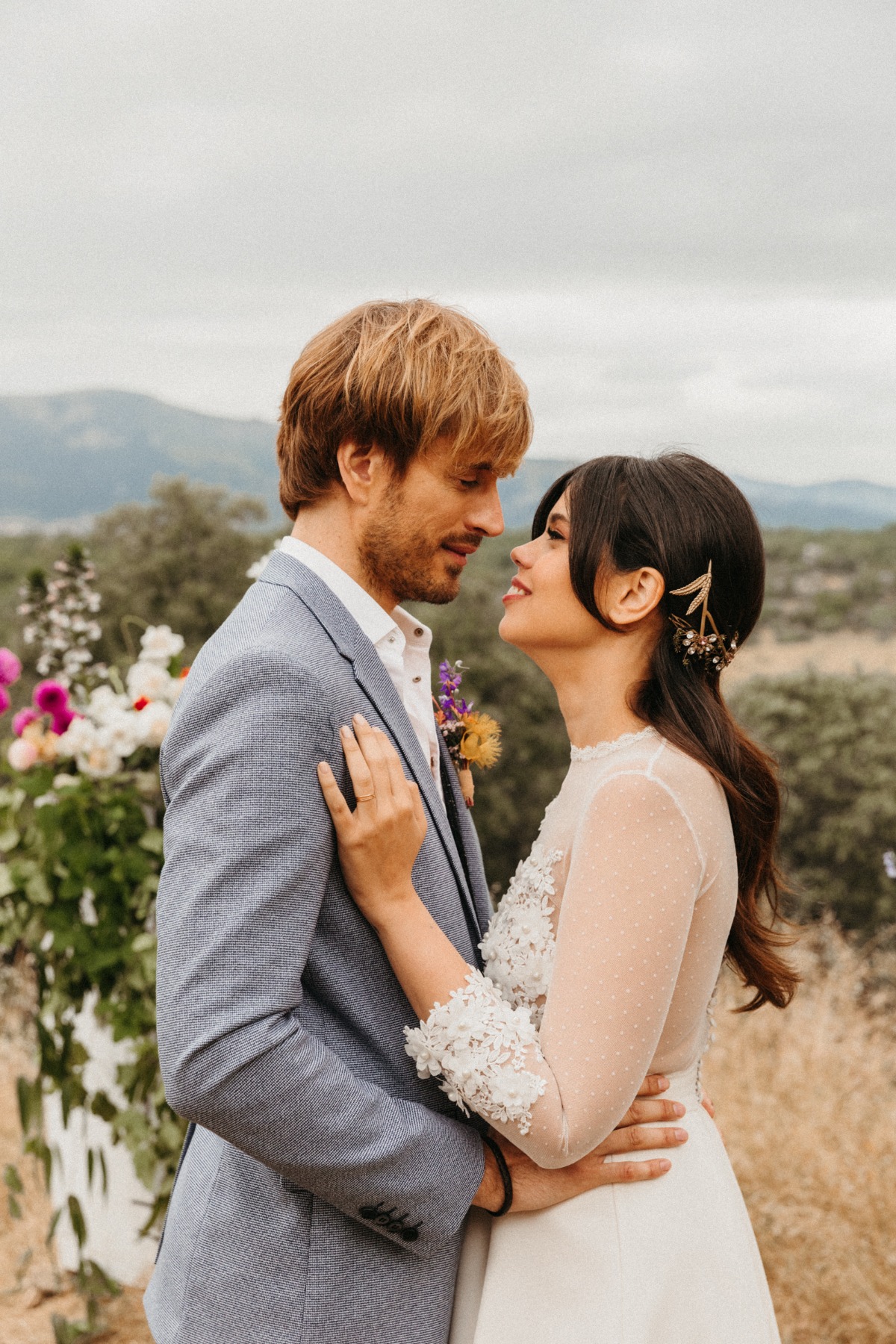 Bride and groom lovingly gaze at each other on their wedding day