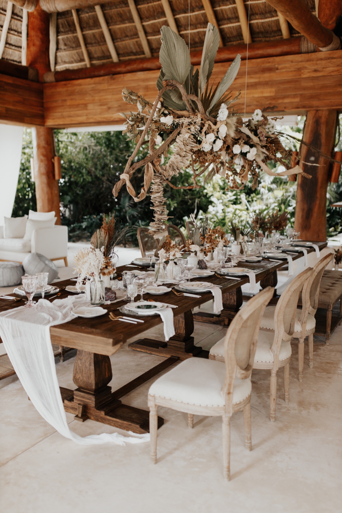 Beautiful wedding reception table with floral decor