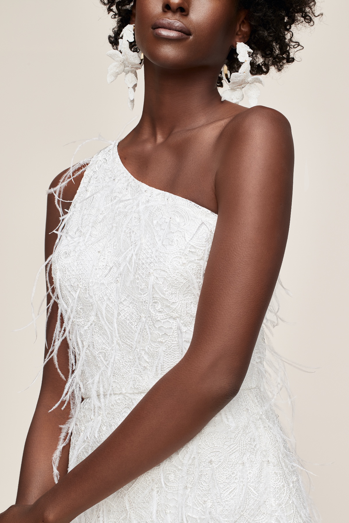 Stunning white feather one-shoulder dress