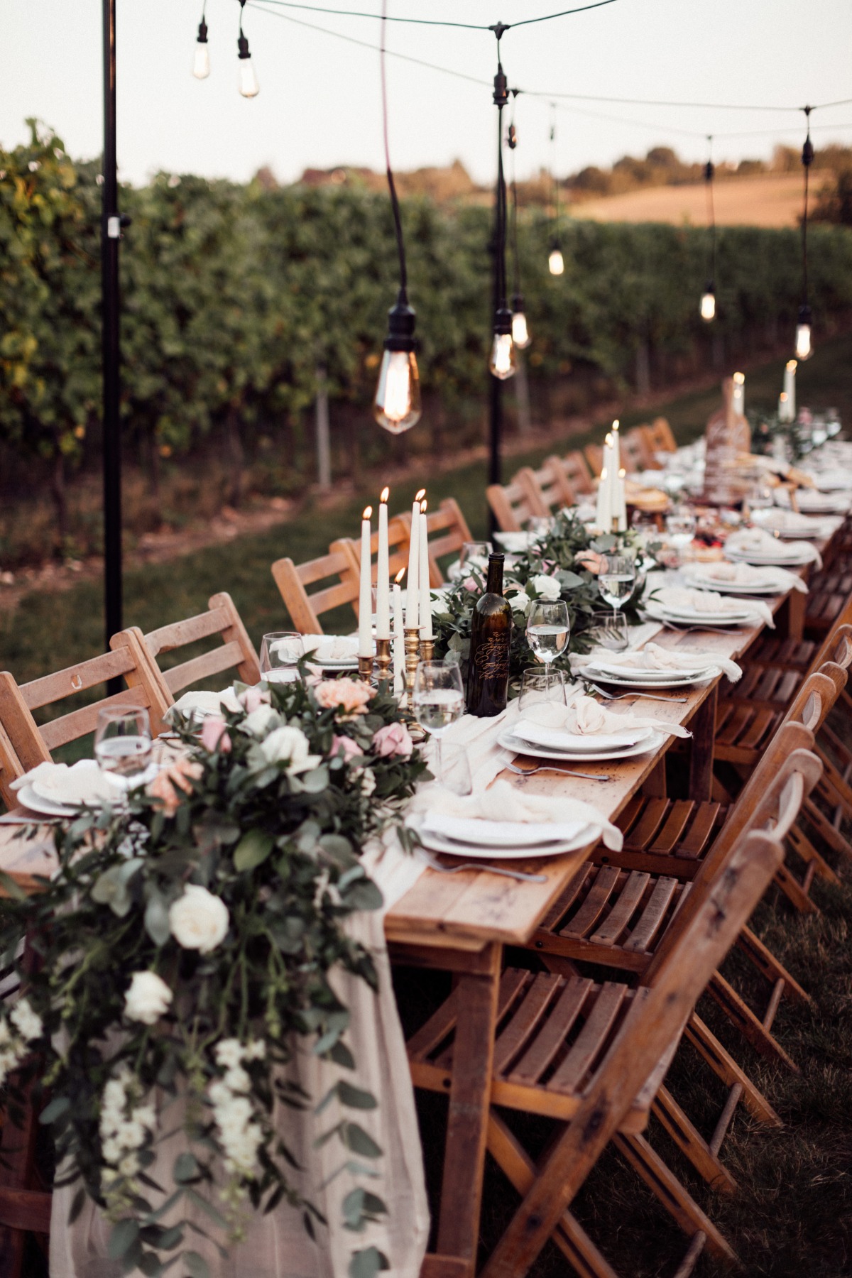 Tuscan Vineyard themed micro wedding with vineyard tablescape and barn ceremony.