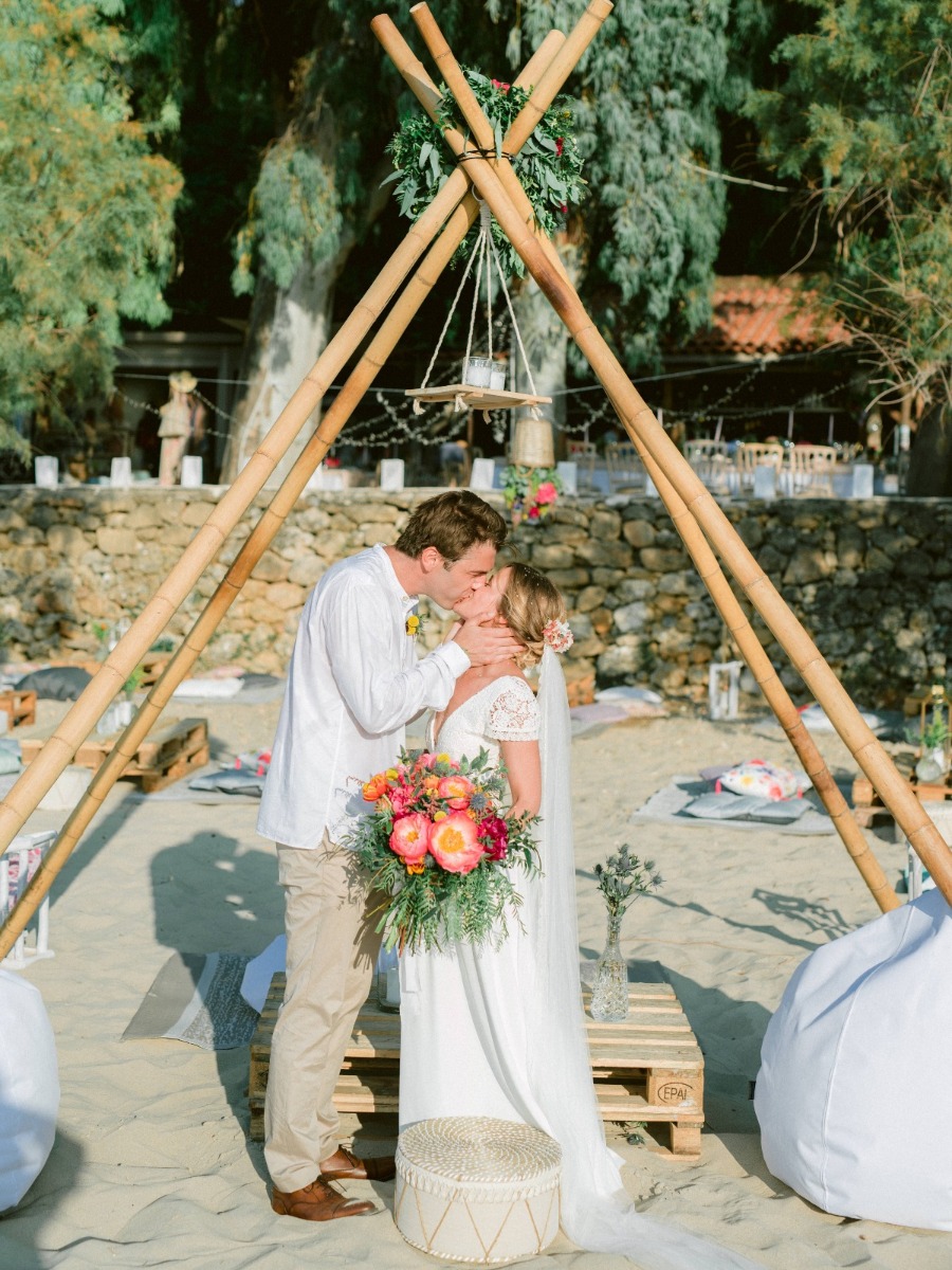 A Coastal Greek Wedding With A Boho Vibe In Pink And Blue