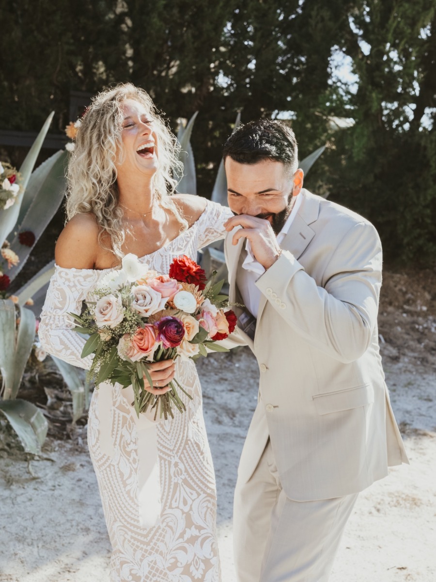 How To Incorporate Bold Florals + A Disco Ball Into Your Boho Beach Wedding