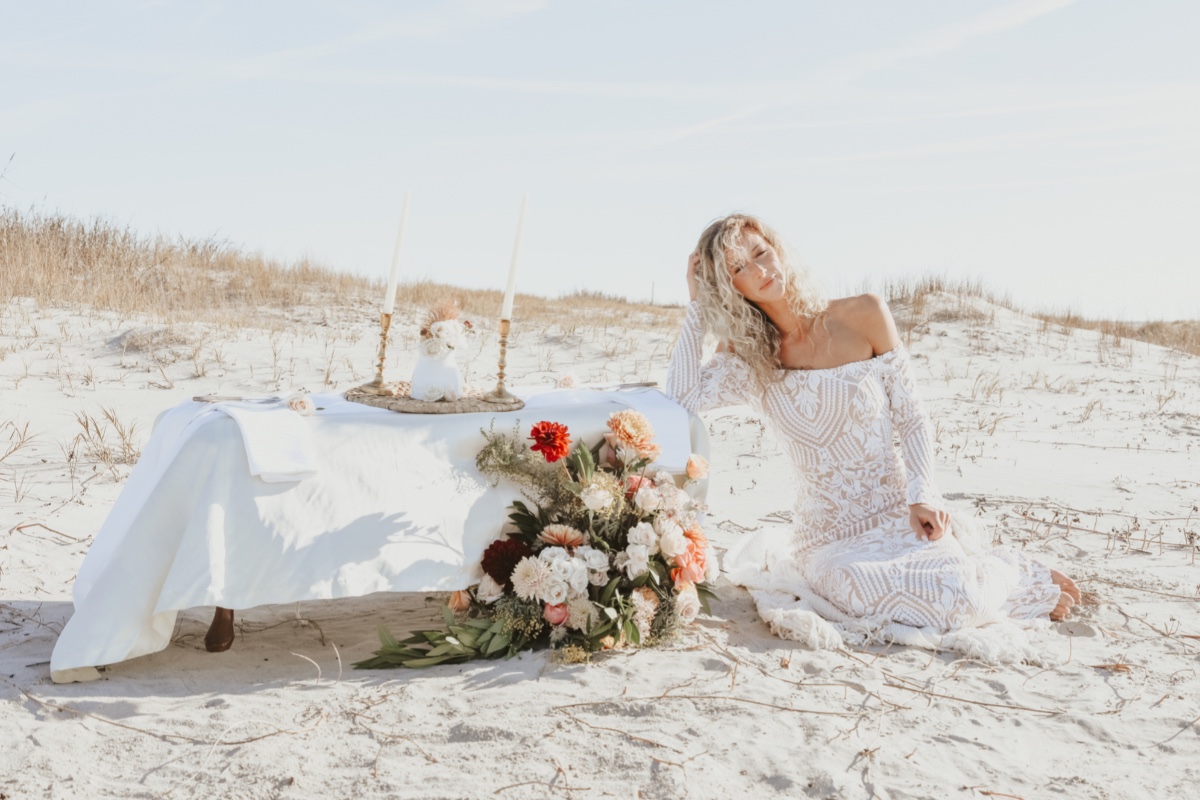 How To Incorporate Bold Florals + A Disco Ball Into Your Boho Beach Wedding