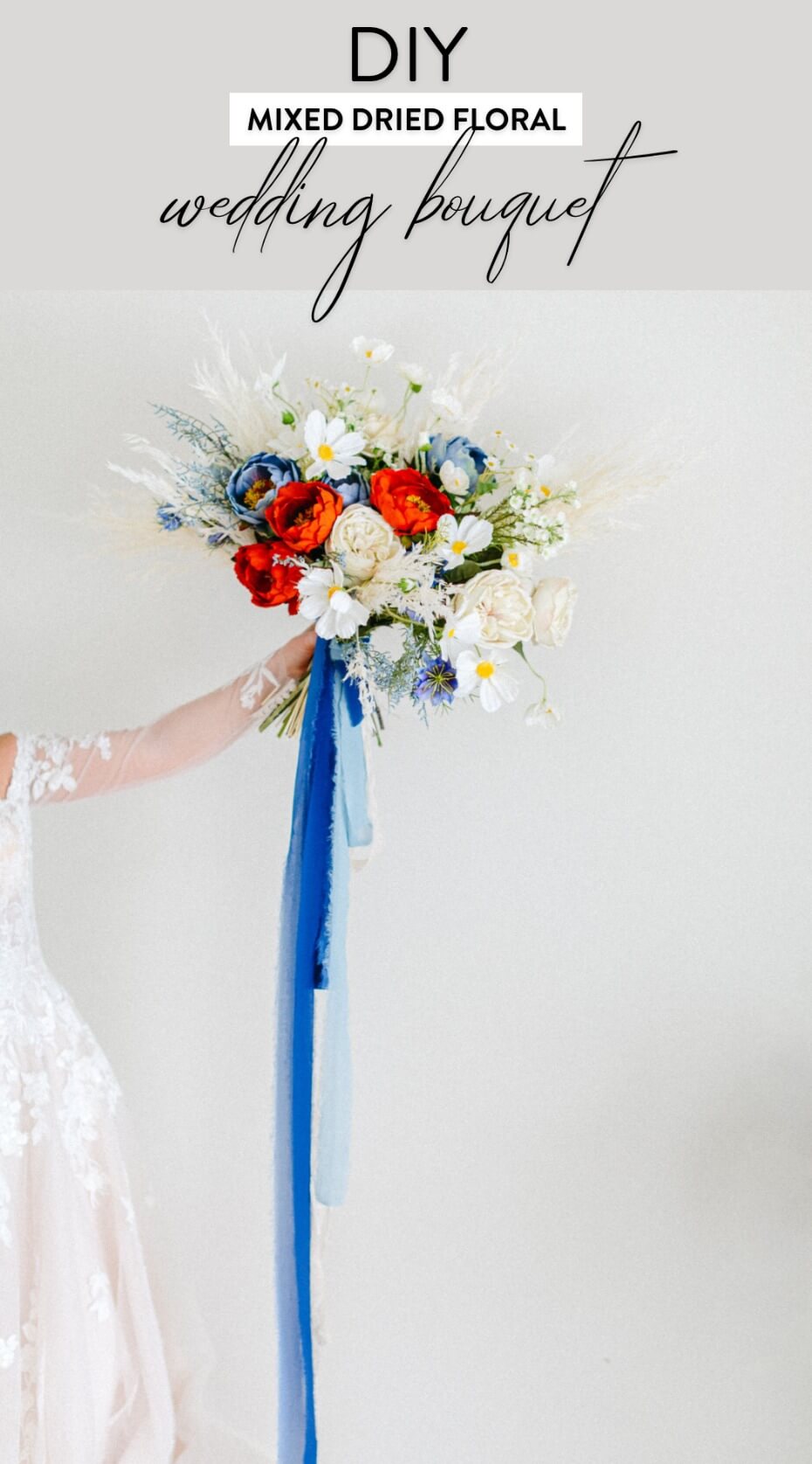 DIY mixed dried floral wedding bouquet