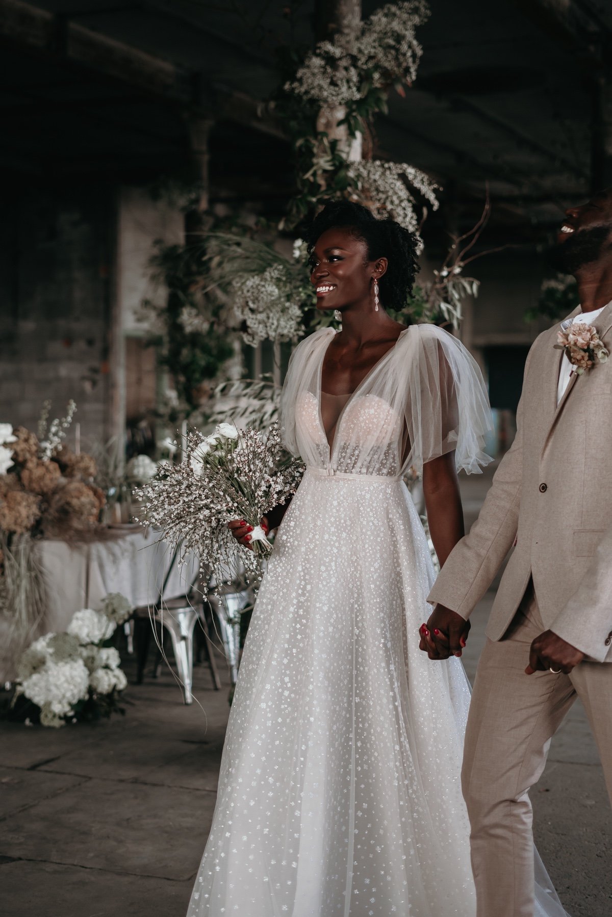 Industrial Wedding Venue with A Sequined Berta Dress