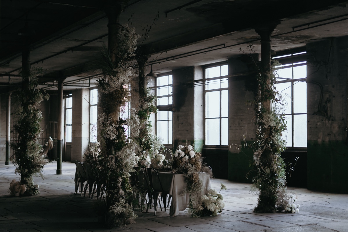 Industrial Wedding Venue with A Sequined Berta Dress