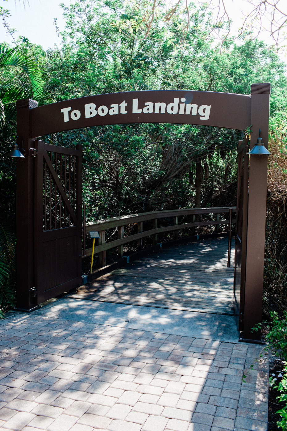 Entrance to Boat Landing surrounded by lush green trees