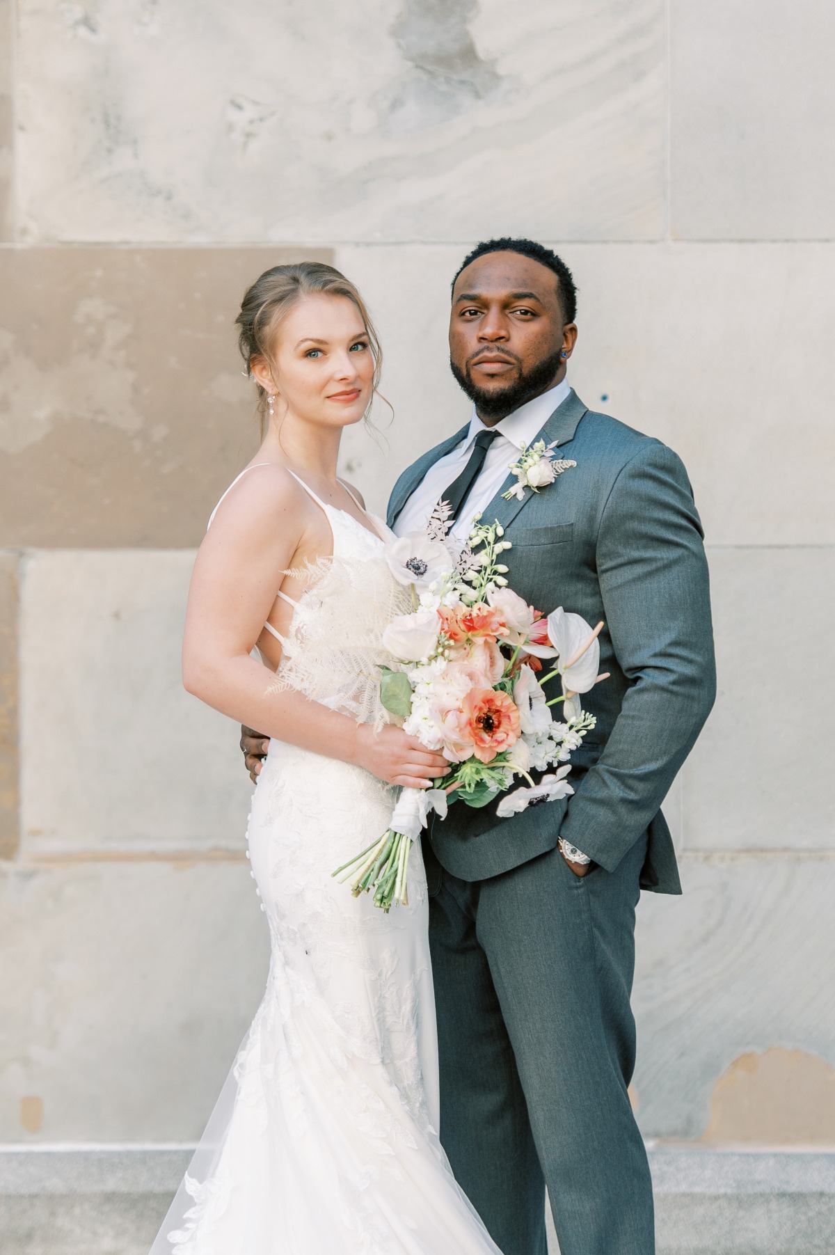 Elegant bride and groom portrait on their wedding day