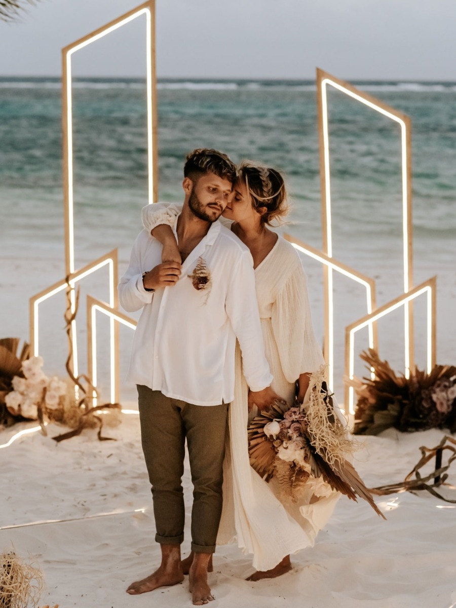 Unique Beach Wedding Ideas with Neon Decor + Laid Back Vibes