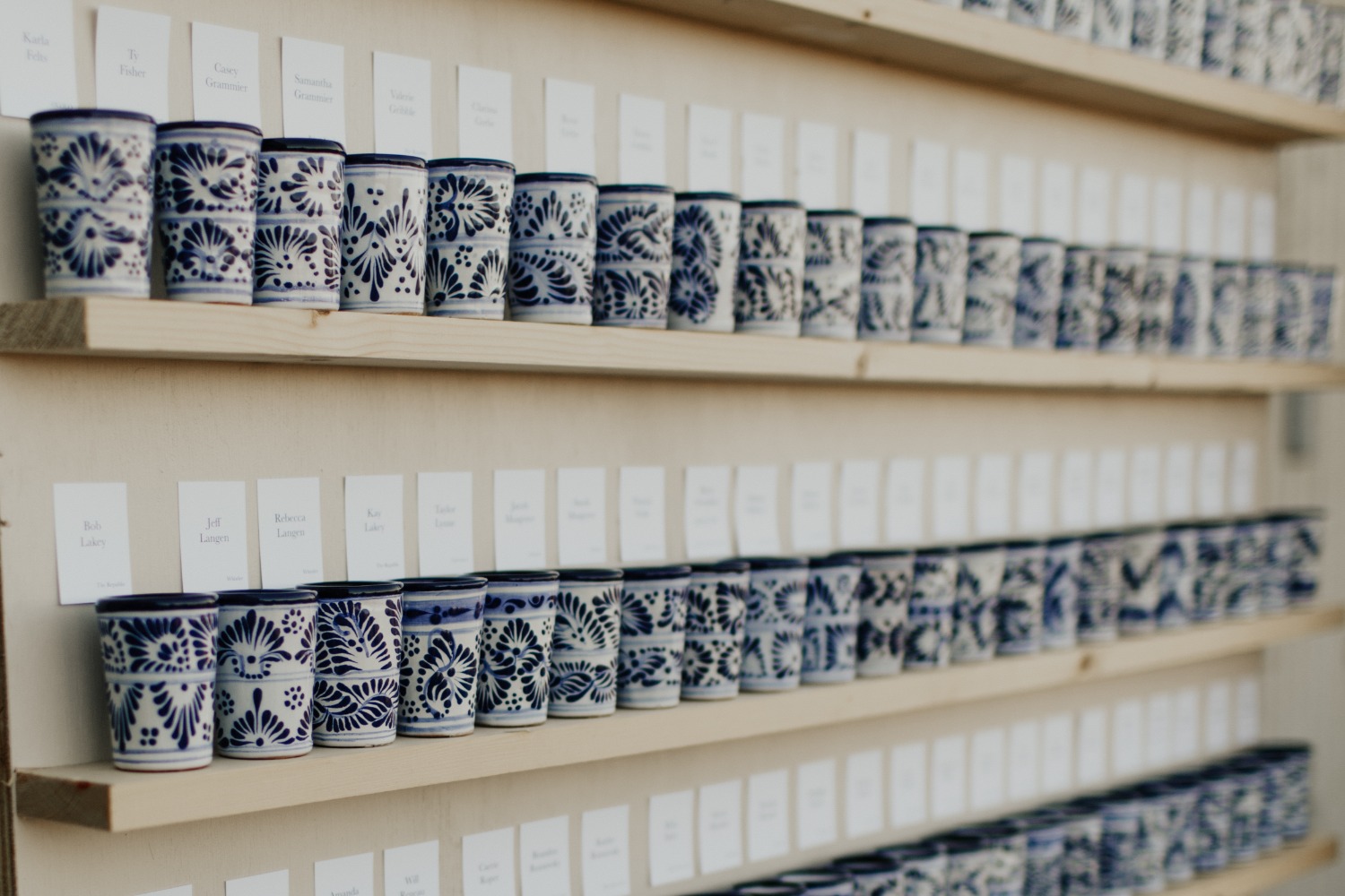 Elegant display of blue and white decorated cups for an event