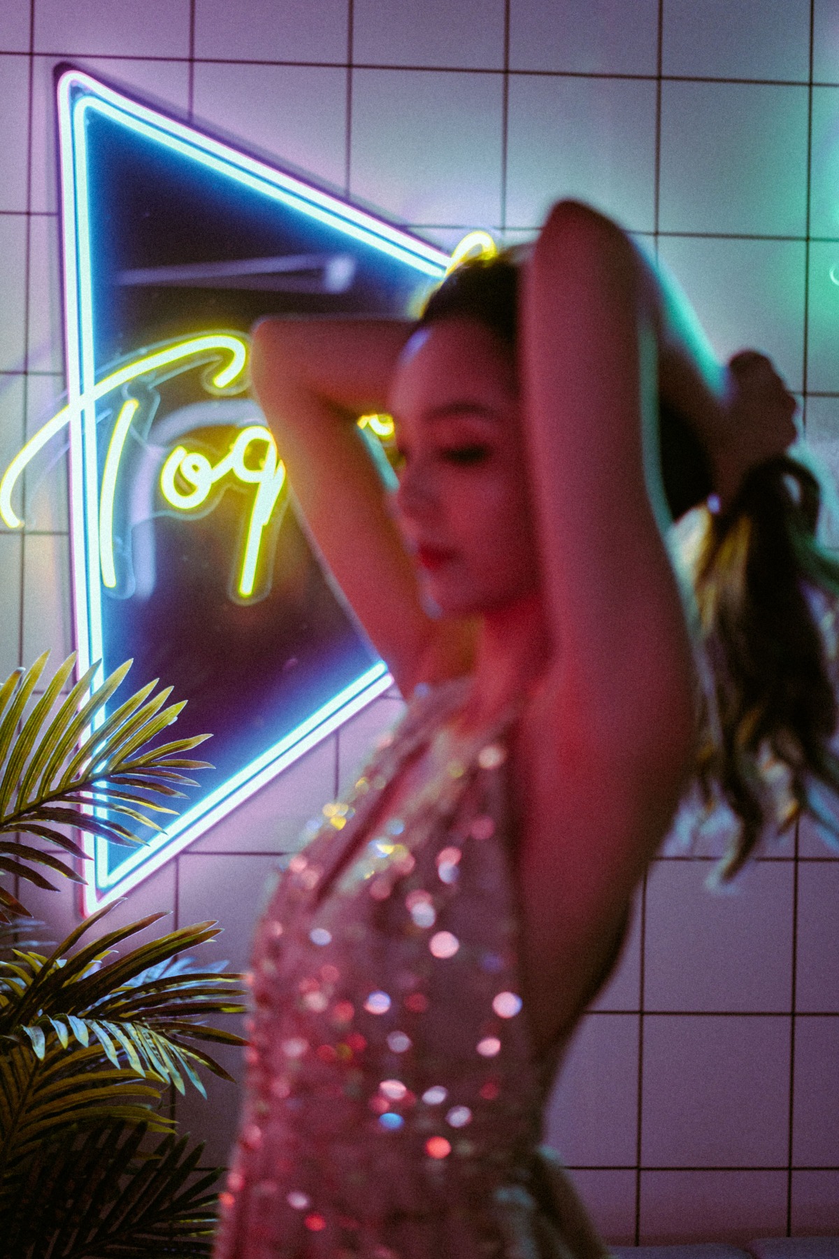 Disco Themed Engagement Shoot At A Neon Arcade