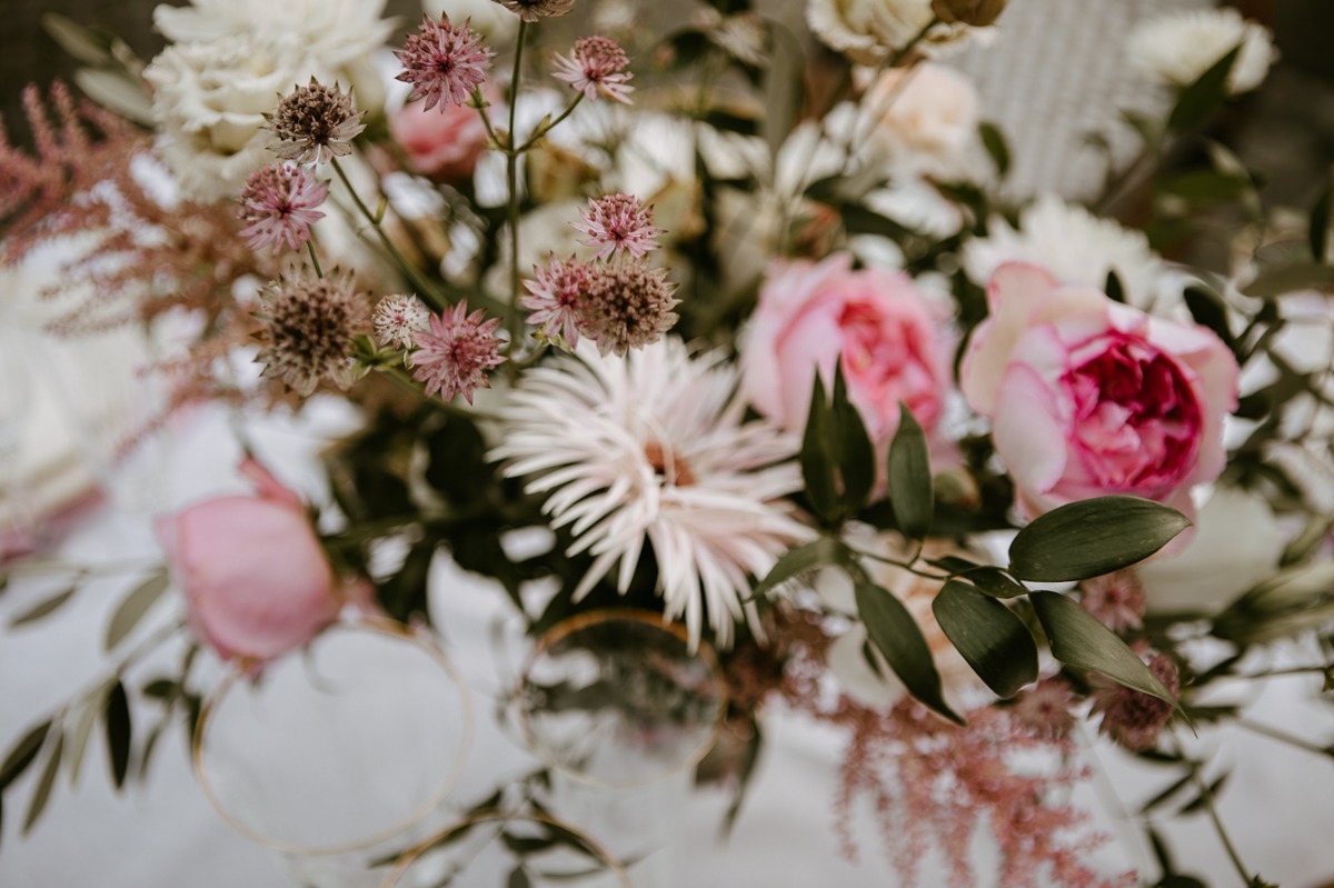 Elegant floral bouquet with soft pink and white flowers