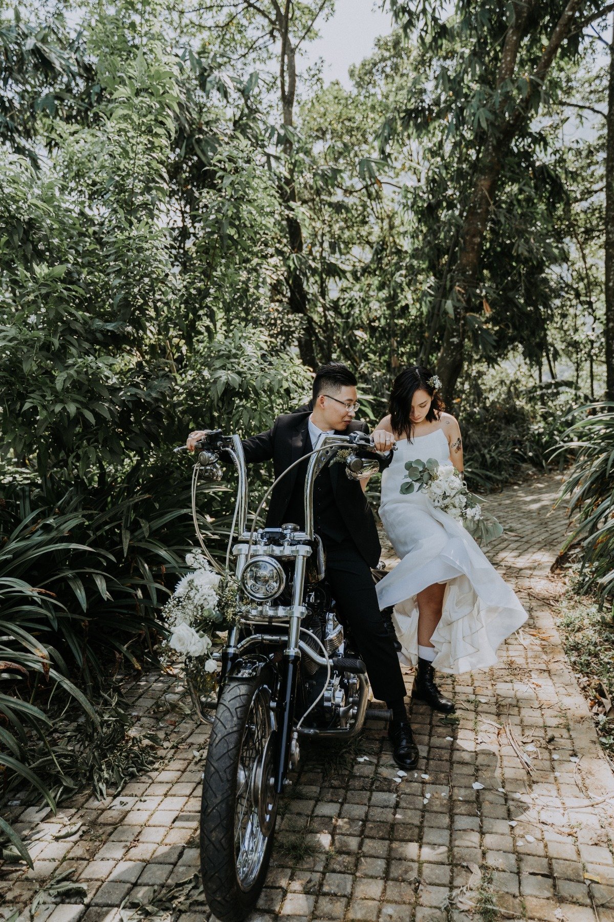 Adventurous Forest Wedding With A Motorcycle Entrance
