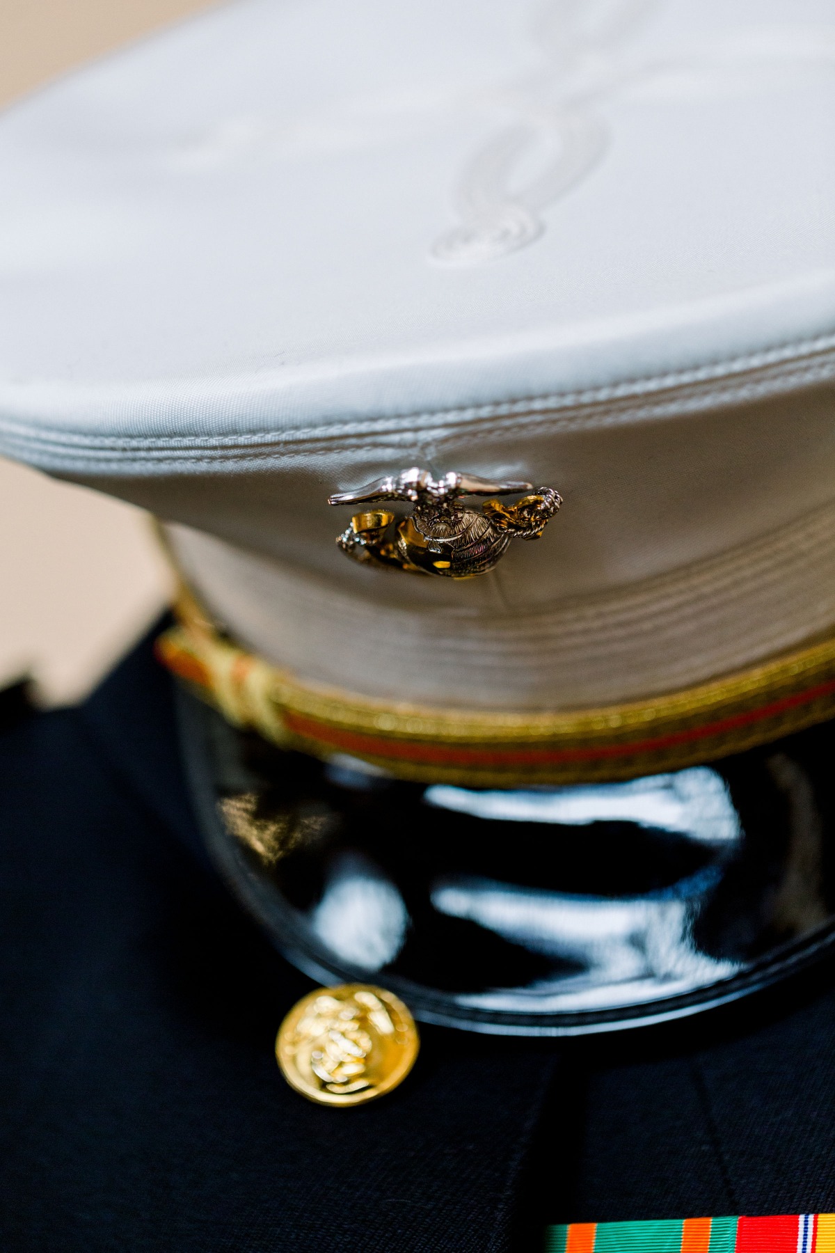 US Marine Corps dress uniform and white peaked hat