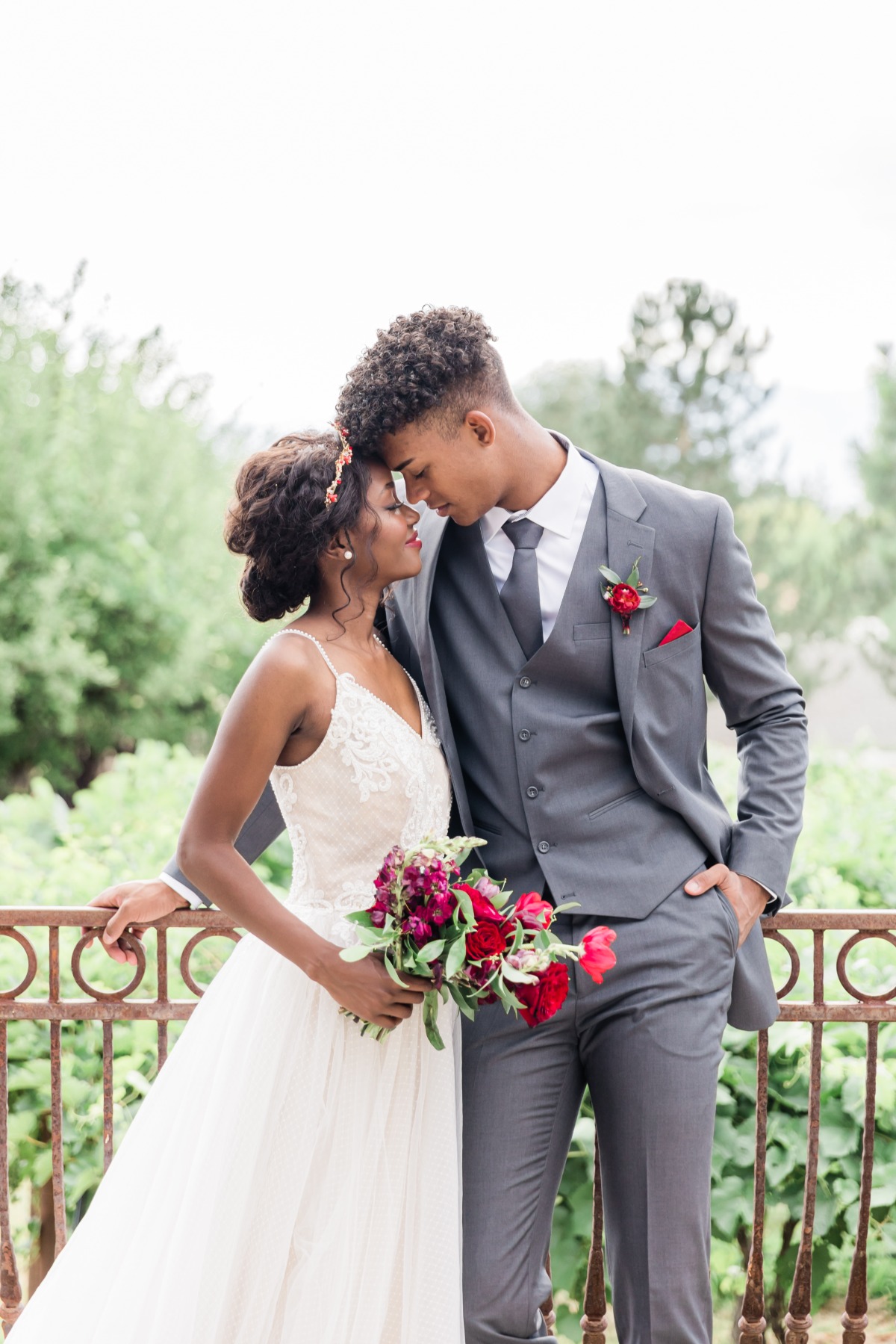 Romantic moment of a loving couple on their wedding day