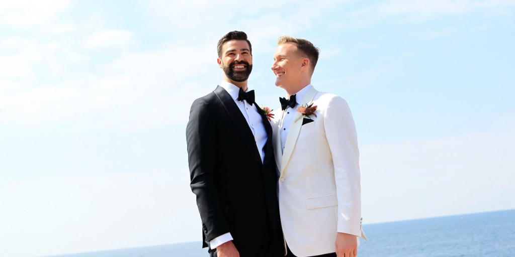 And Just Like That ... These Two Grooms Threw a Tropical Disco to Die For Wedding
