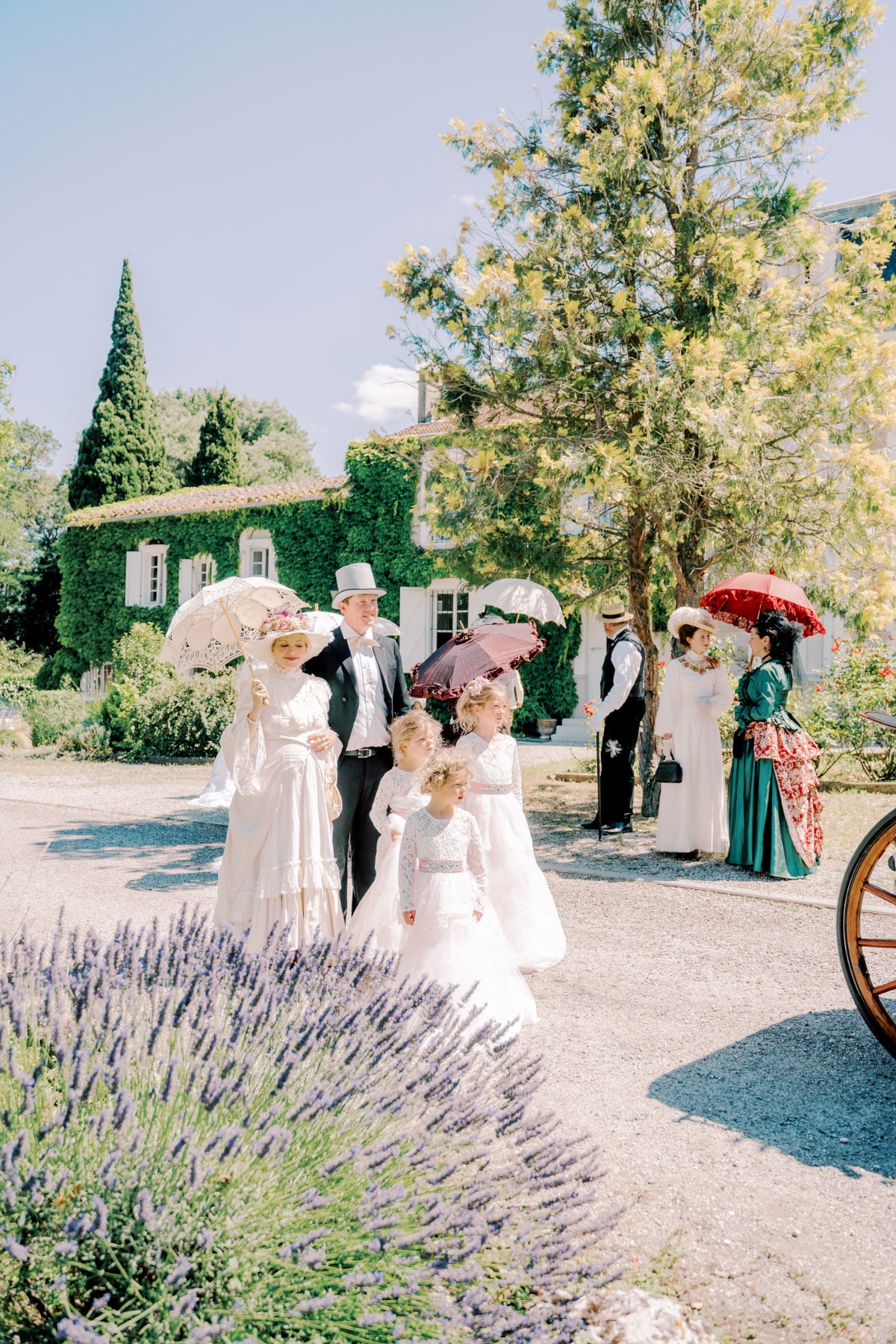 A 19th century chateau garden and wedding party in Occitanie