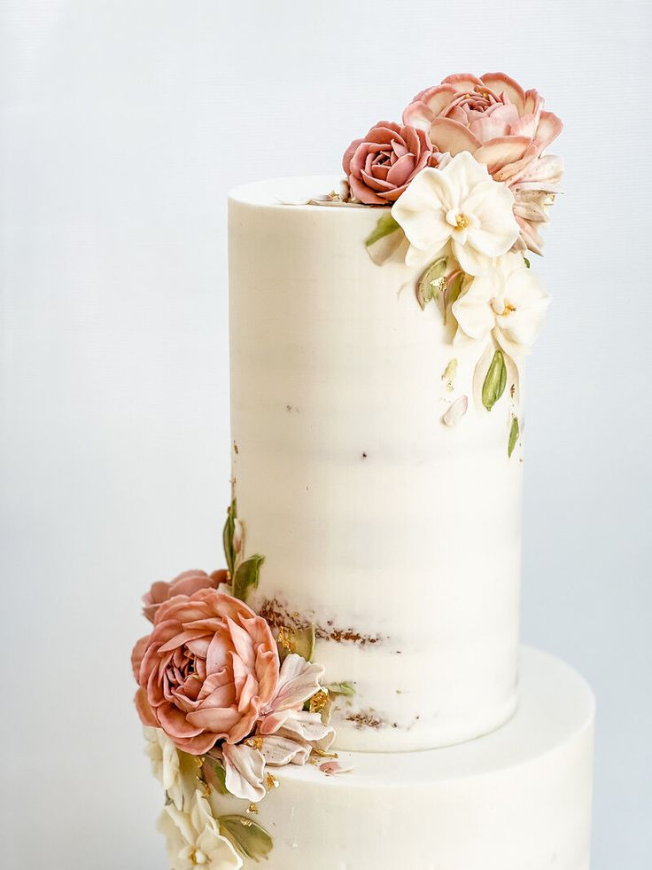 Elegant two tier cake with buttercream flower decorations
