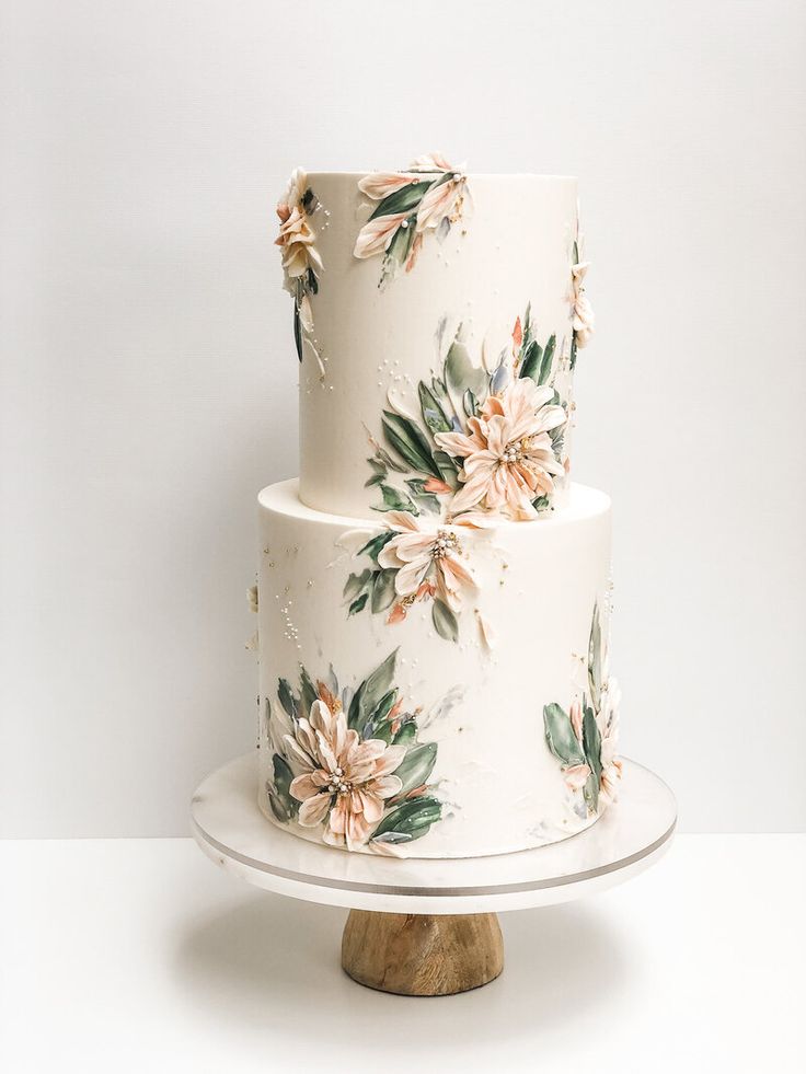 Elegant two tier cake with floral buttercream design
