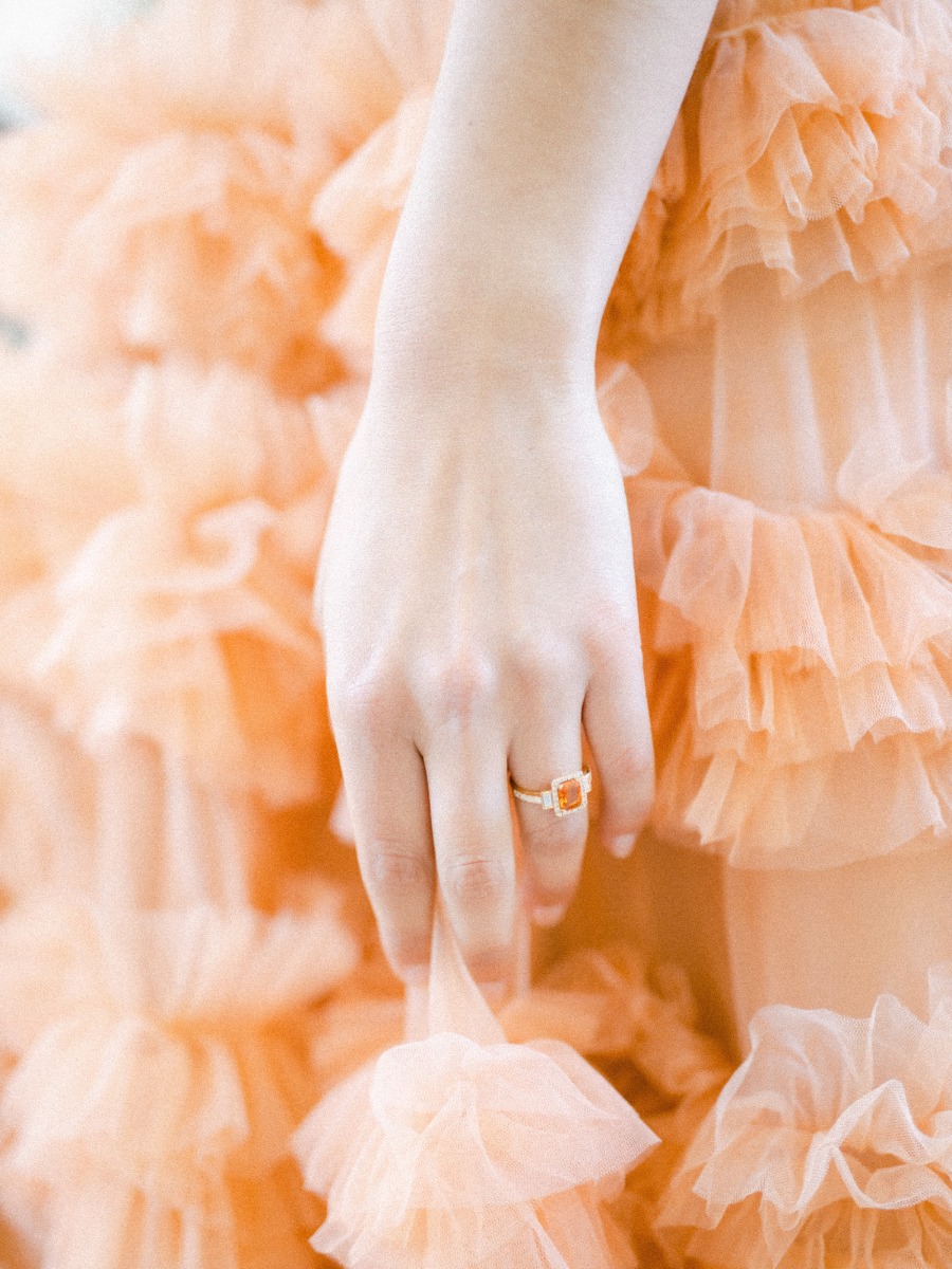 Dreamy Summer Editorial At A French Château With A Show-Stopping Orange Sherbert Gown