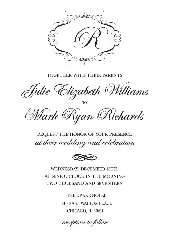 Print: Elegant Monogram Free Printable Wedding Invitations