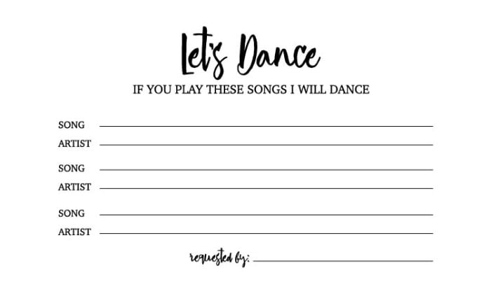 Free Dance Song Request Card