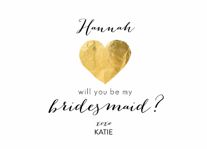Free Gold Heart Will You Be My Bridesmaid Card