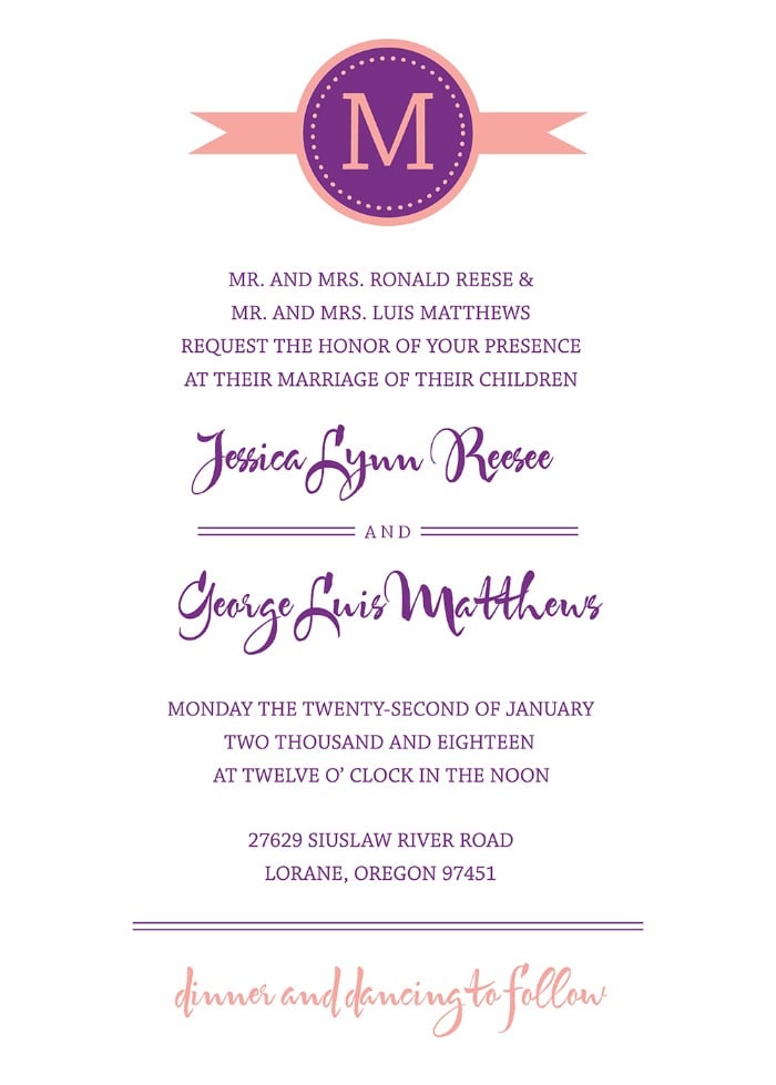 Modern Monogram Free Printable Wedding Invites
