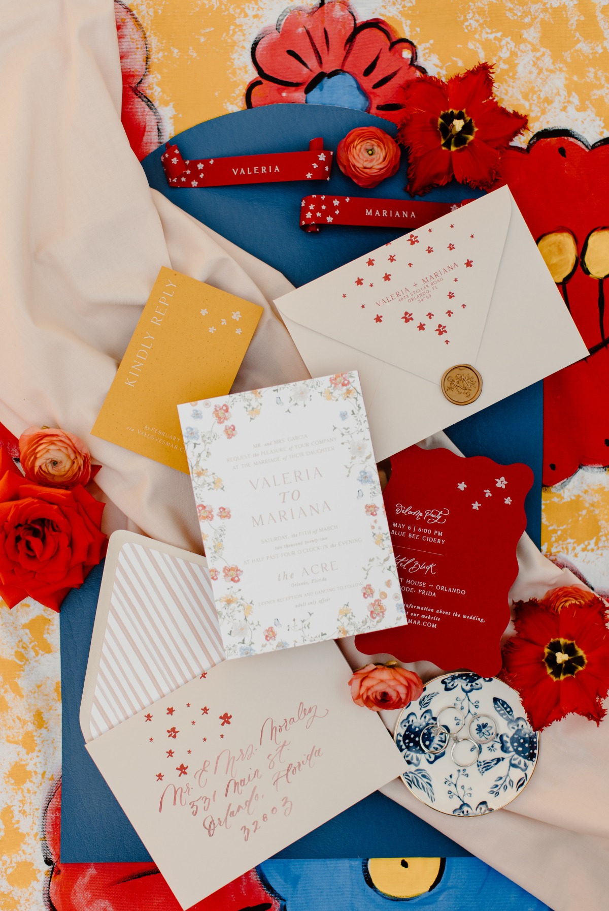 Elegant wedding invitation suite with floral details