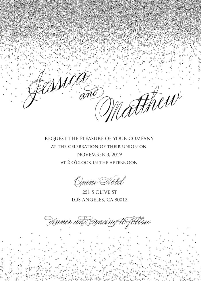 Free Printable Sparkling Silver Wedding Invitation