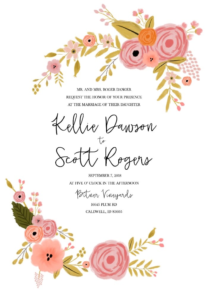 Romantic Botanical Free Printable Wedding Invitation Suite