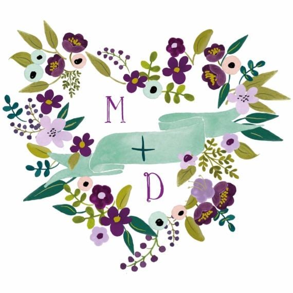 Floral Heart Free Printable Wedding Monogram